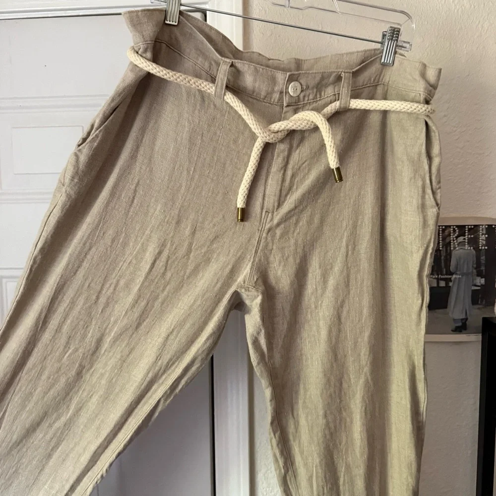 VKTRBLAK beige tan linen rope belt slim tapered straight‎ cropped pants